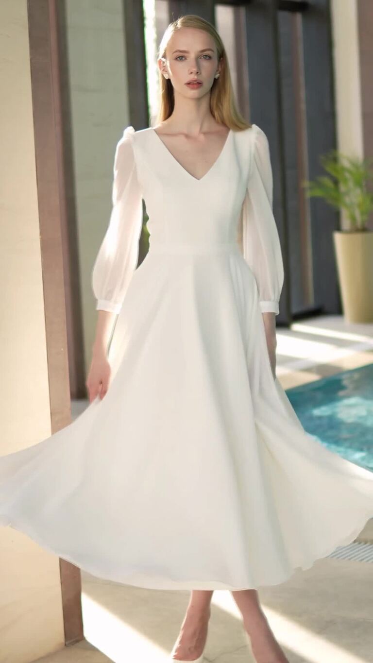 Modest A-Line Midi Bridal Gown Valerie