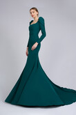 Berta preview photo # 4 Emerald Green Long Sleeve Evening Gown Berta preview photo # 4