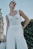 Off-White Lace Bridal Corset with Peplum Waist preview photo # 3