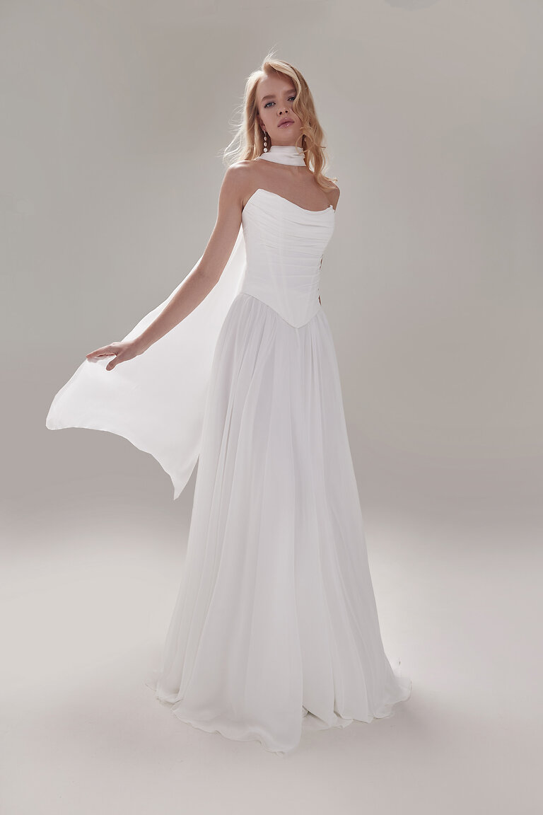 Strapless Chiffon Bridal Set with Corset and Skirt