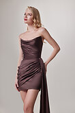 Chocolate Strapless Draped Satin Mini Dress preview photo # 3
