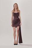 Chocolate Strapless Draped Satin Mini Dress preview photo # 5