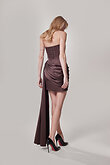 Chocolate Strapless Draped Satin Mini Dress preview photo # 8