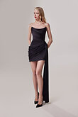 Black Strapless Draped Satin Mini Dress preview photo # 1