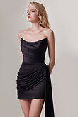 Black Strapless Draped Satin Mini Dress preview photo # 5