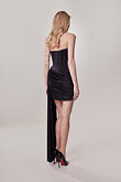 Black Strapless Draped Satin Mini Dress preview photo # 7