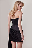Black Strapless Draped Satin Mini Dress preview photo # 6