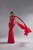 Lucia red convertible corset evening gown with scarf preview photo # 9