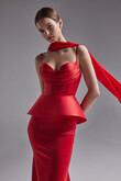 Lucia red convertible corset evening gown with scarf preview photo # 11