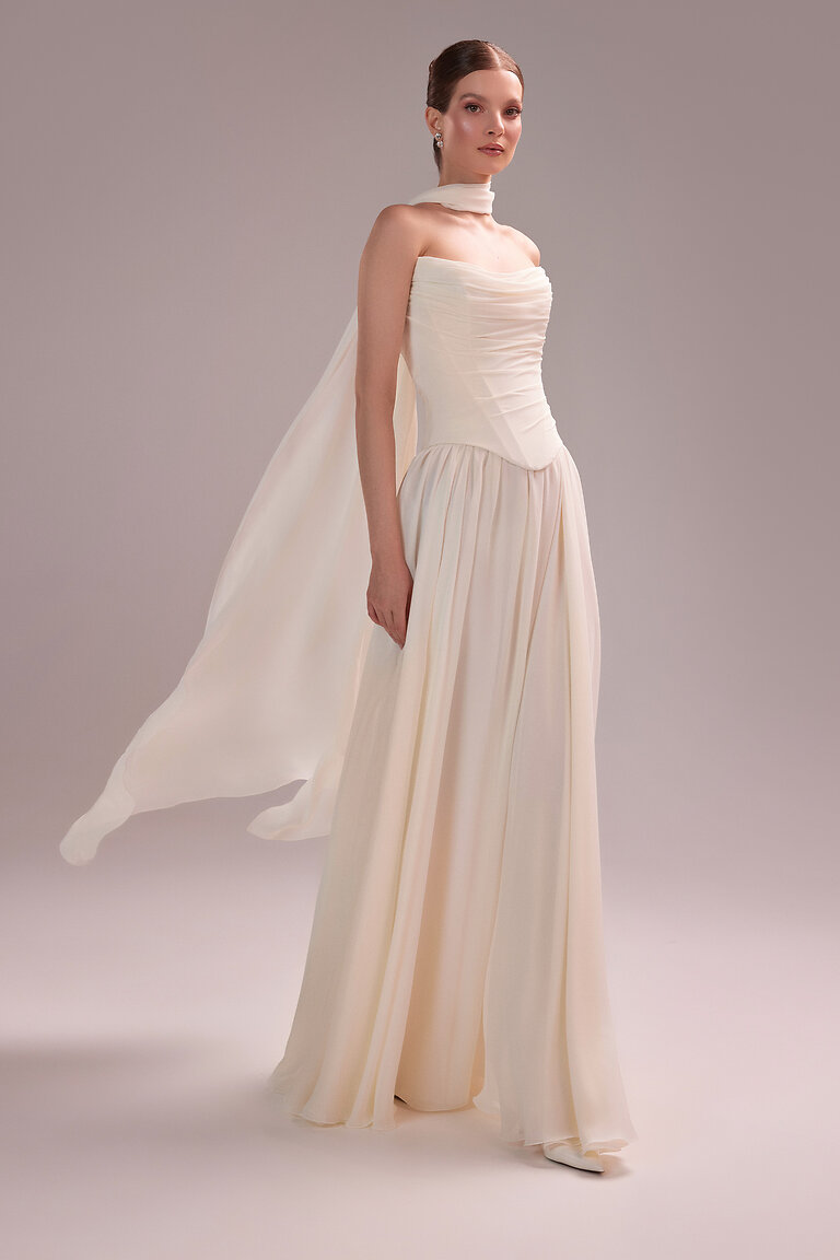 Crystal Strapless Basque Waist Bridal Set