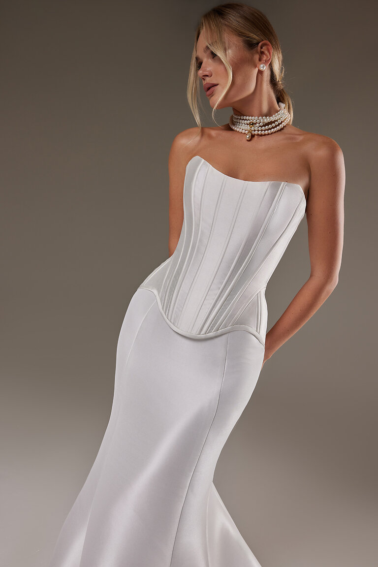 Ivory Mikado Drop Waist Corset
