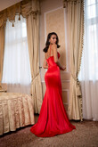 Lucia red convertible corset evening gown with scarf preview photo # 6
