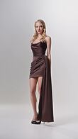 Chocolate Strapless Draped Satin Mini Dress preview video # 2