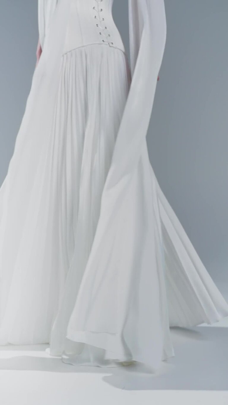 Off-White Strapless Pleated Bridal Gown