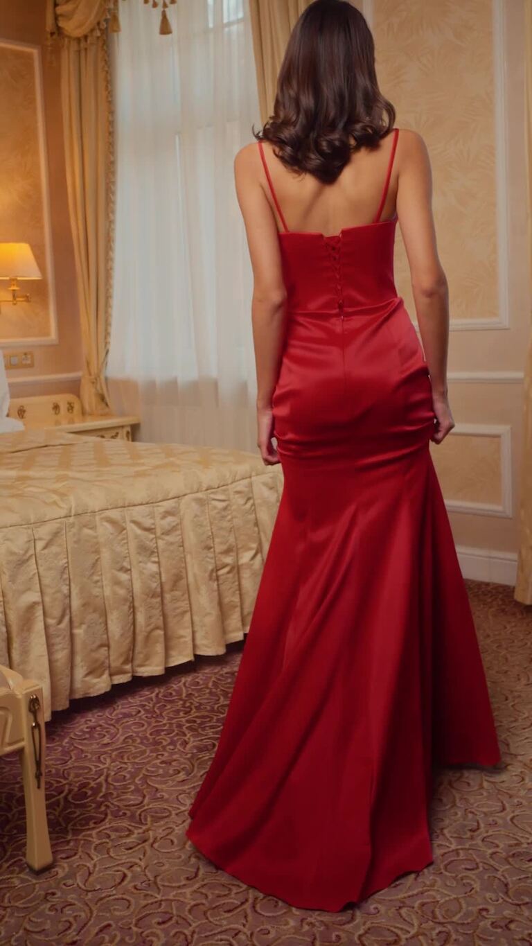 Lucia red convertible corset evening gown with scarf