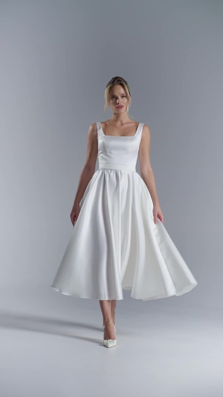 Vlada midi preview video # 2 Vlada Midi Square Neck Wedding Dress with Pockets