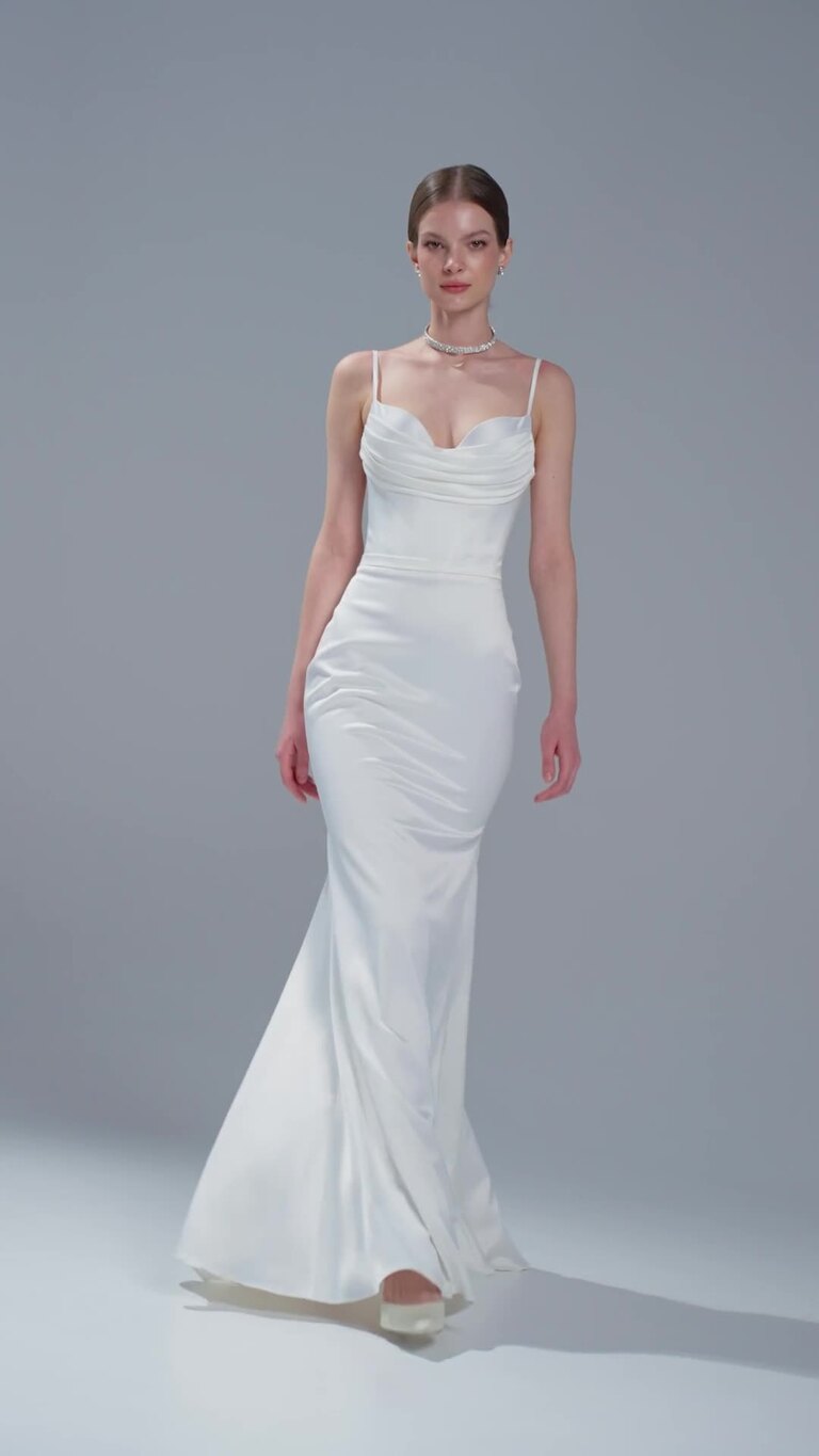Lucia Minimalist White Gown with Detachable Peplum