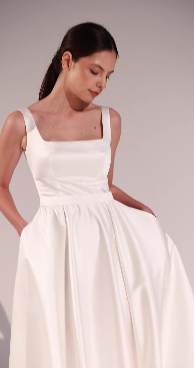 Vlada midi preview video # 12 Vlada Midi Square Neck Wedding Dress with Pockets
