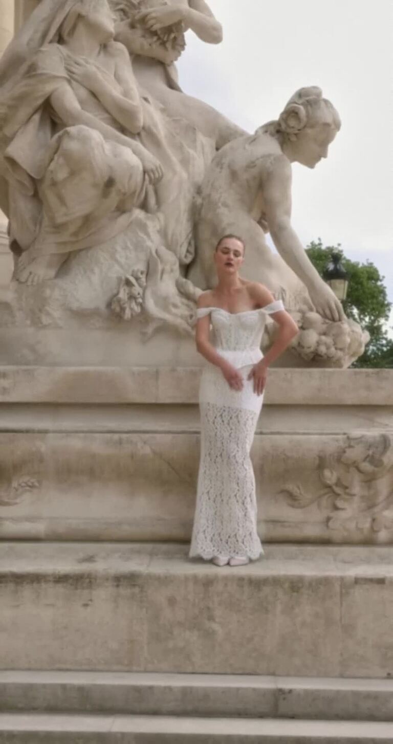 Off-White Lace Off-the-Shoulder Wedding Dress Pippa