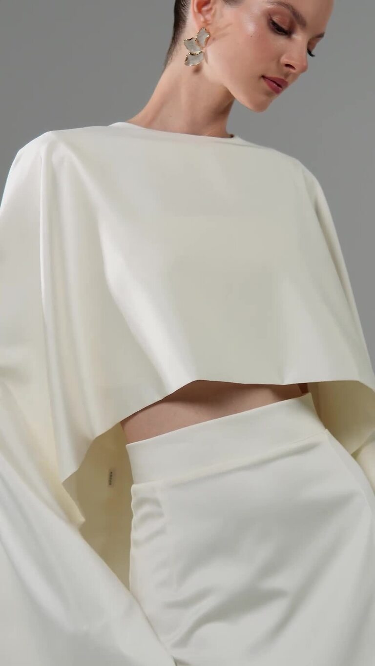 Cape Ell preview video # 2 Ivory Stretch Crepe Bridal Cape