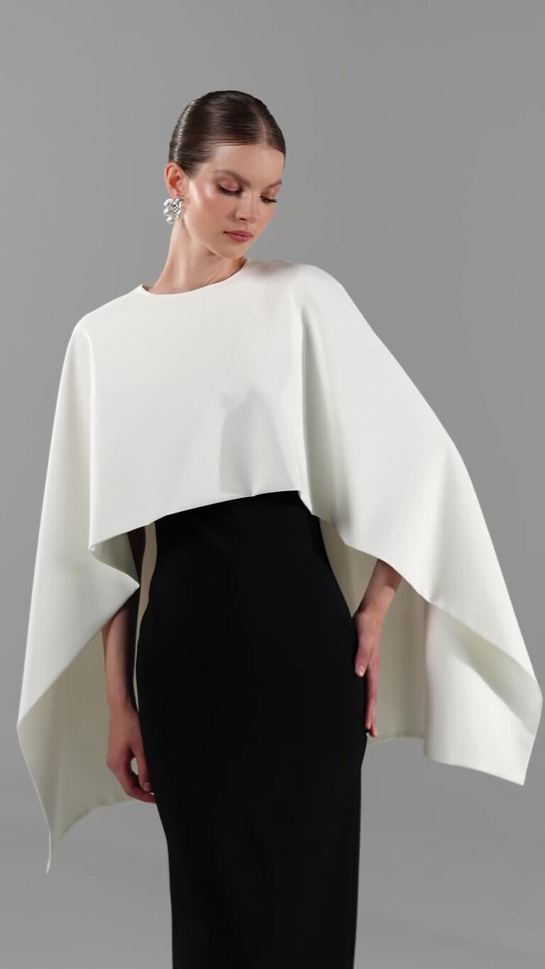 Cape Ell preview video # 5 Ivory Stretch Crepe Bridal Cape