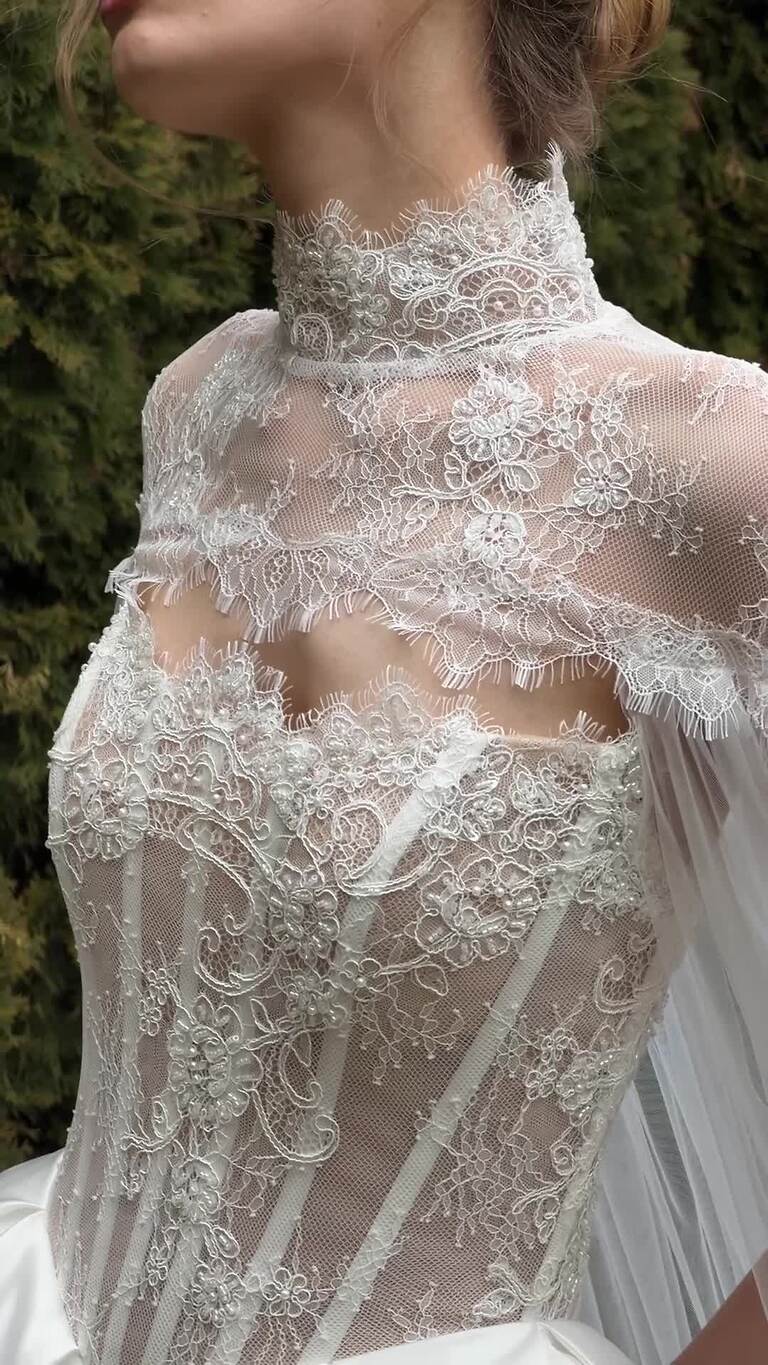 Evelyn Cape preview video # 2 Off-White Tulle and Lace Bridal Cape