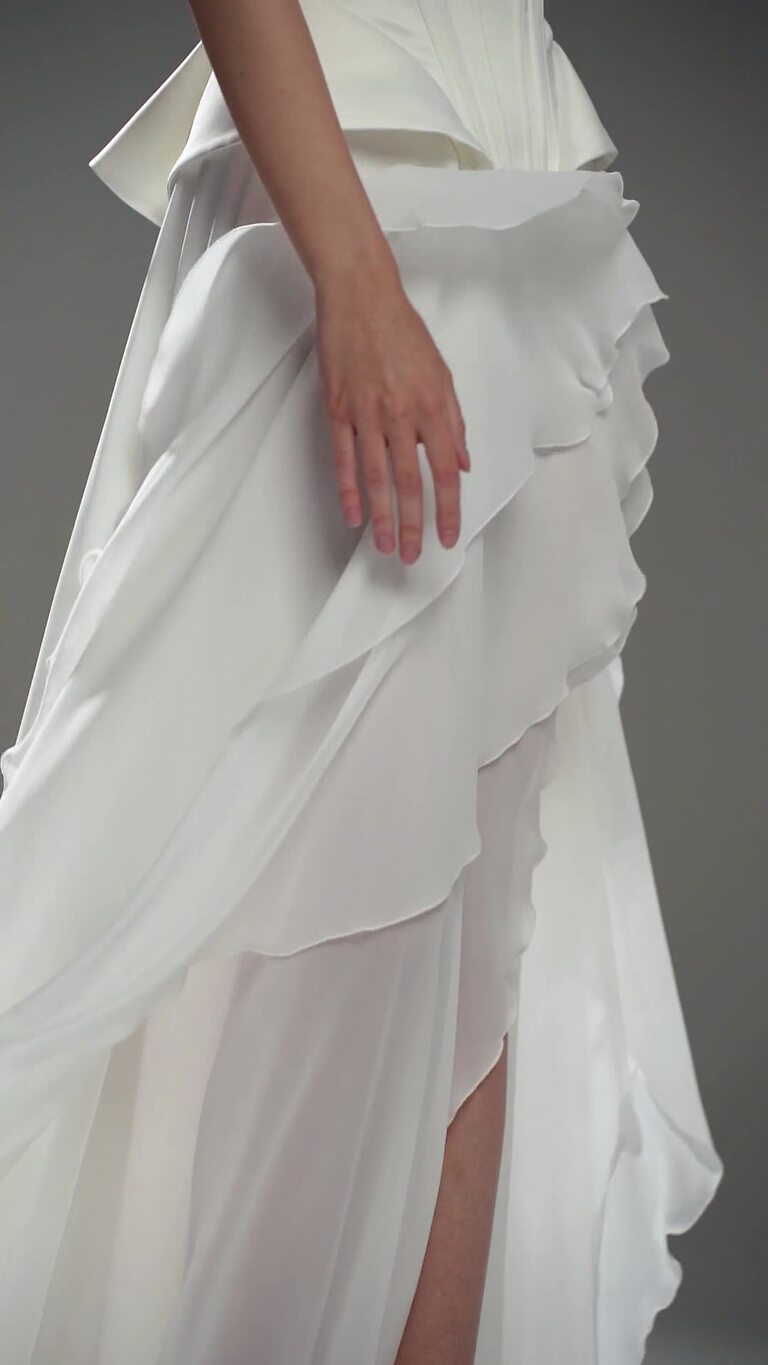 Off-White Chiffon Asymmetrical Ruffle Maxi Skirt