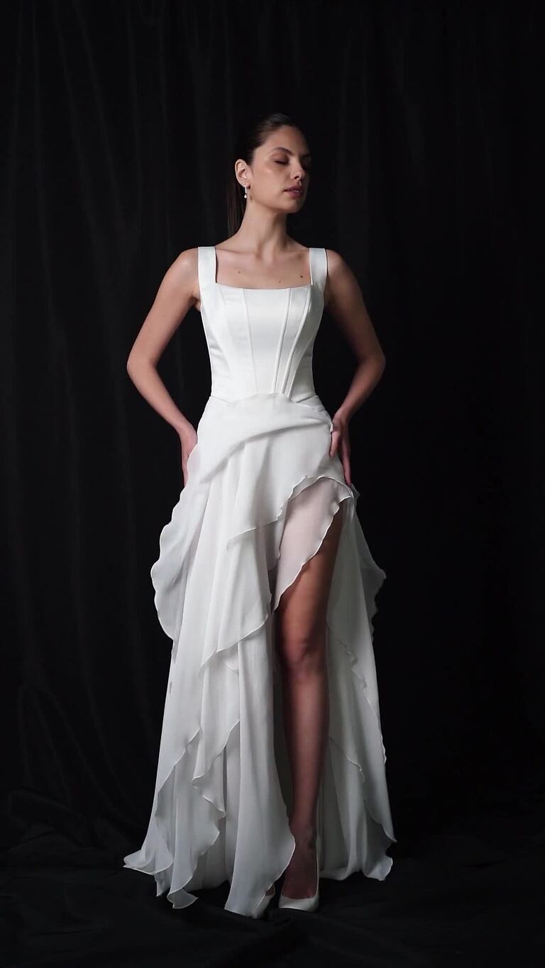 Off-White Chiffon Asymmetrical Ruffle Maxi Skirt