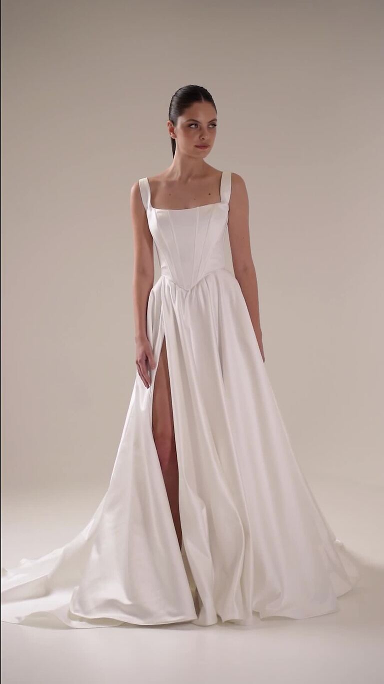 Casia Corset preview video # 2 Ivory Satin Square Neck Bridal Corset