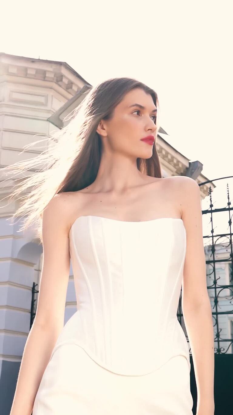 Priscilla Skirt preview video # 2 Ivory Satin Column Midi Skirt