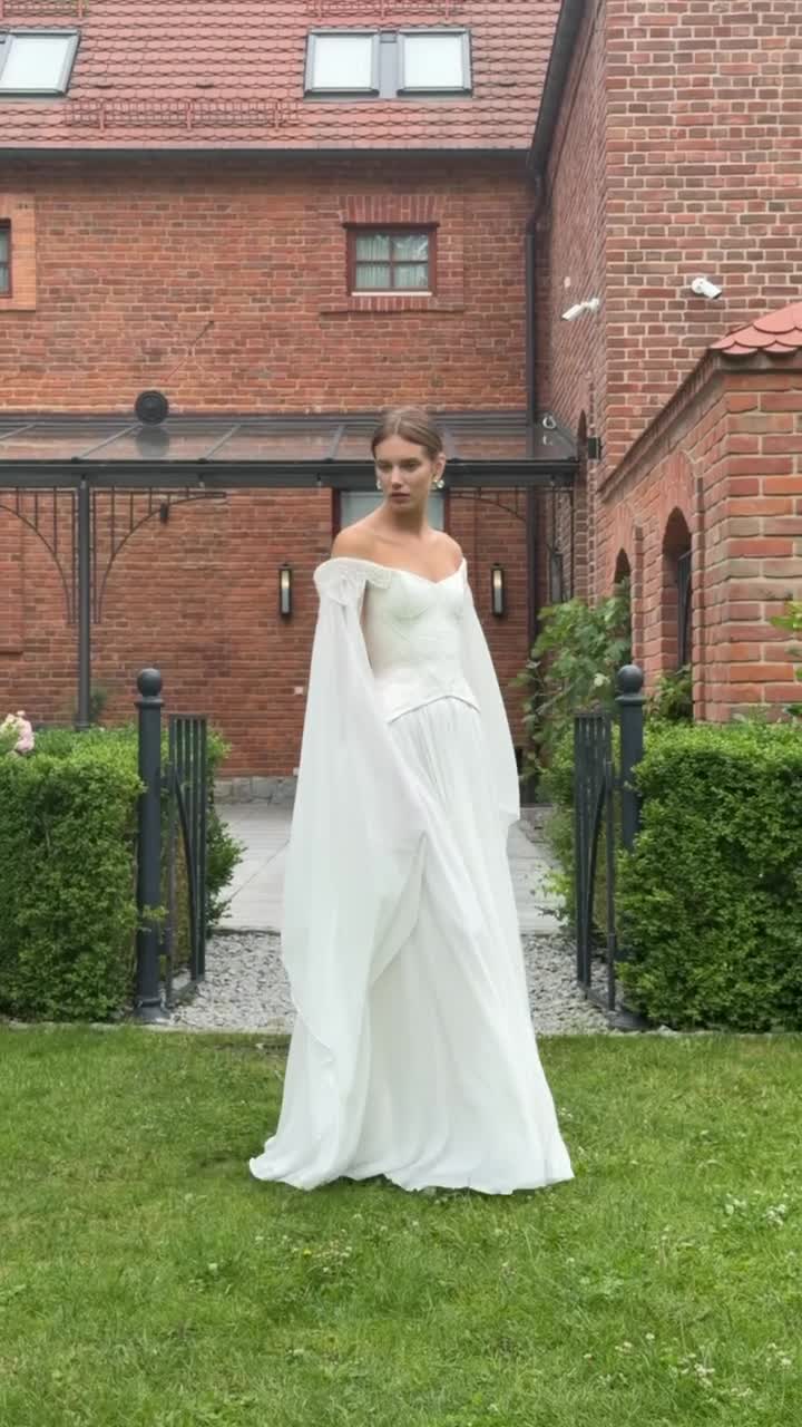 Leona preview video # 2 Ivory Basque Waist Corset and Chiffon Skirt Bridal Set