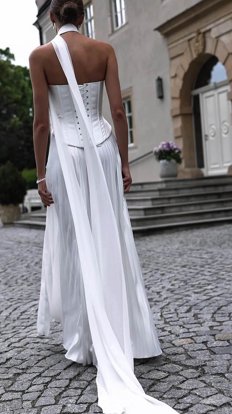 Ellora preview video # 2 Ellora Strapless Pleated Silk Wedding Dress