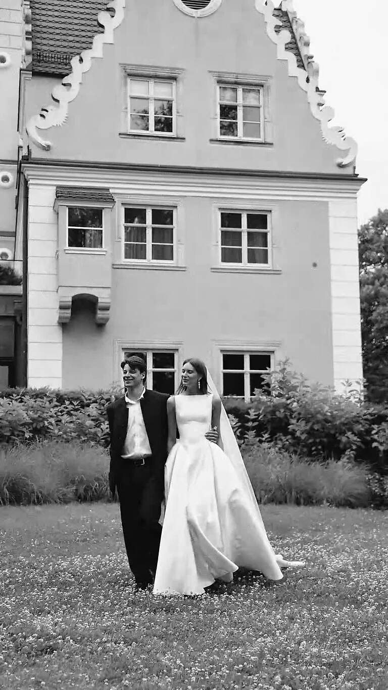 Marine preview video # 9 Ivory Mikado A-Line Wedding Dress with Drop Waist